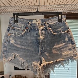 Agolde Frayed Light Blue Jean Shorts